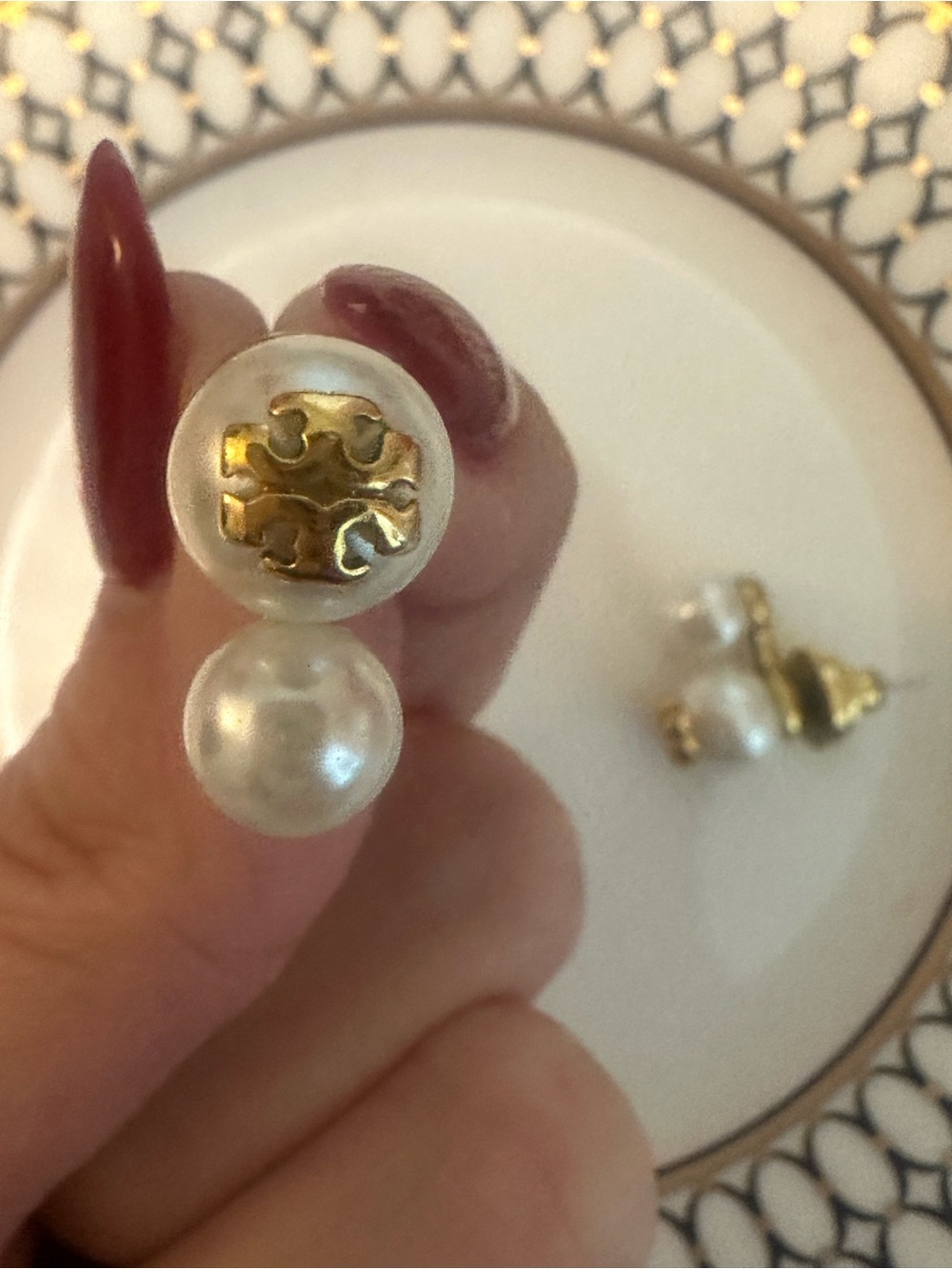 Gold & Pearl Double Stud Earrings
